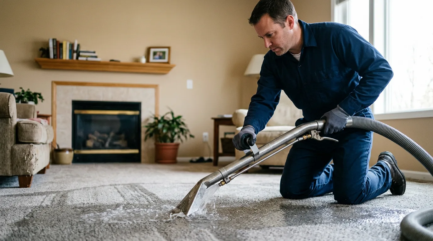 Water damage restoration technician working near Brimfield, IL